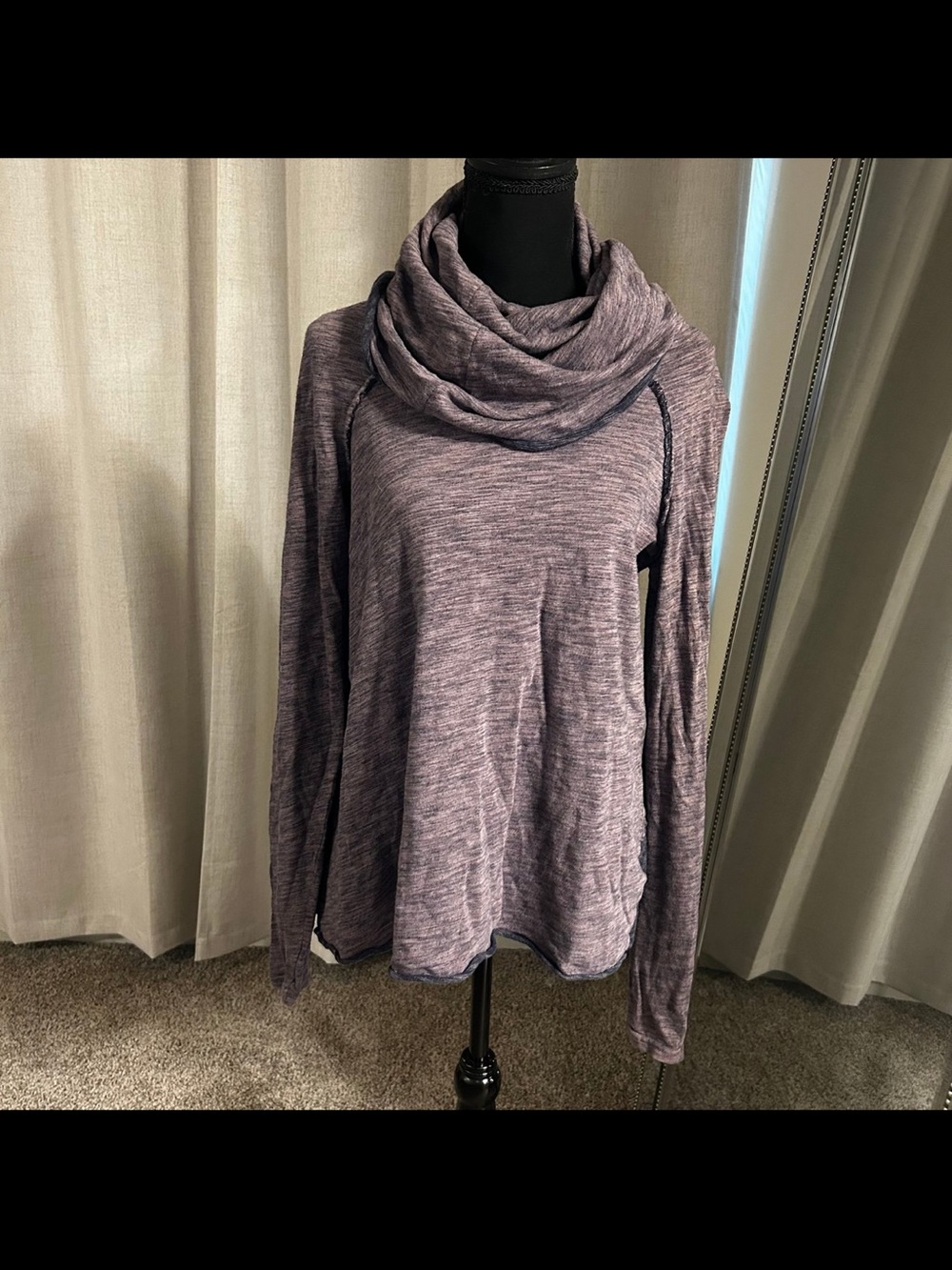 Cozy Heathered Lavender Cowl-Neck Sweater